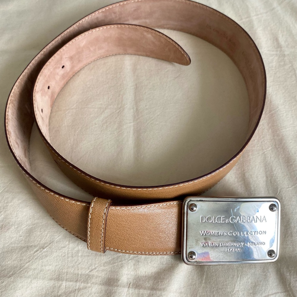 Dolce & Gabbana Tan Leather Belt with Silver Logo Buckle